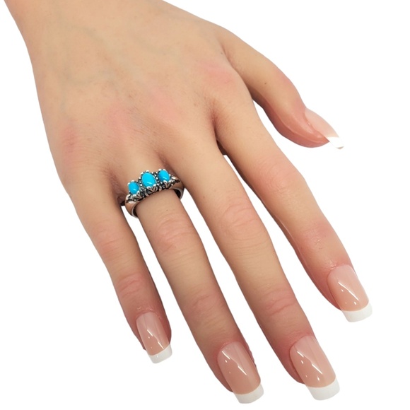 Carolyn Pollack Sterling Silver and 3 Stone Turquoise Ring Size 7.25 #17113 - Picture 7 of 7